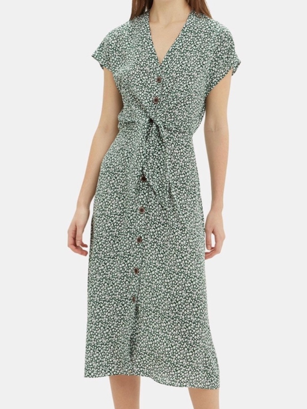 Veronica Broad Giani Floral MIDI Dress Silk Green & White Floral Sz 8